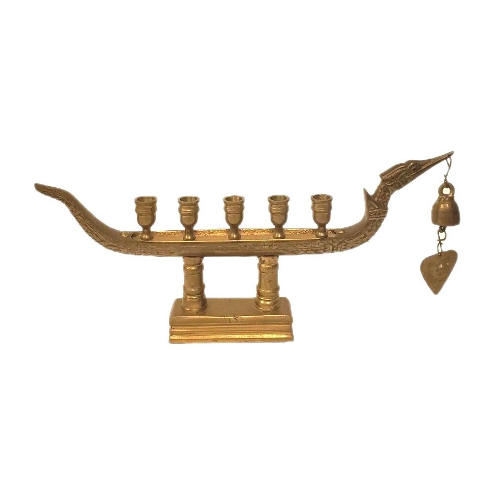 Vintage Brass Dragon Boat Candle Holder 5 Candle Gothic Viking Style Decor